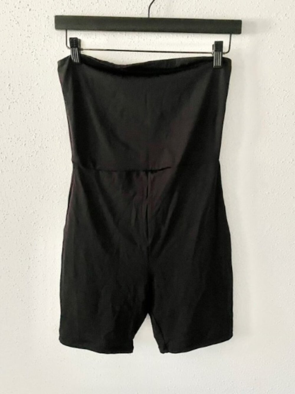 BERSHKA Women's sz Small Black Strapless Tube Seamless Biker Bodysuit Jumpsuit S